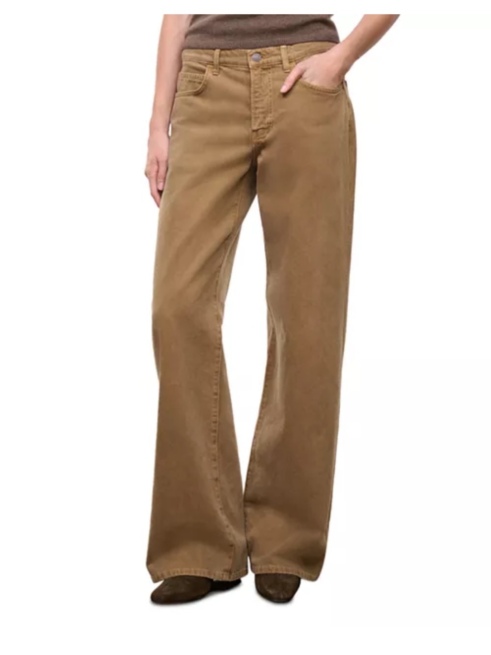 STAUD Wide Leg High-Rise Jeans in Camel Brown